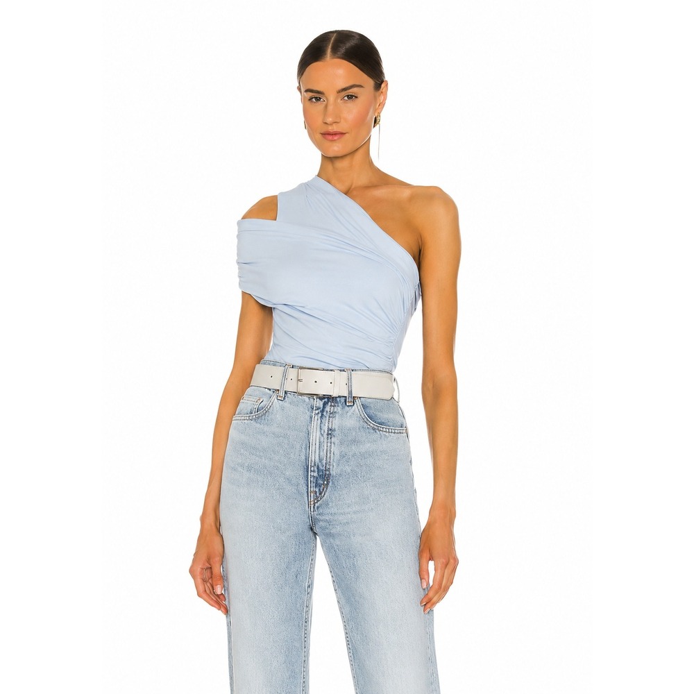 IRO Billin Blouse Bleu Ciel Blue One Shoulder Ruched Draped Top Size Medium